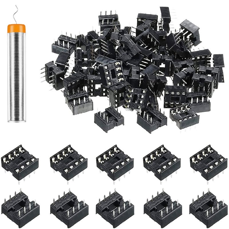 DKARDU 100 قطعة 8 دبوس DIP IC مقبس 2.54 مم فاصل مقبس IC نوع دبوس مسطح مكونات IC سهلة التركيب مع قلم سلك القصدير للتجارب الإلكترونية DIY - Image 1